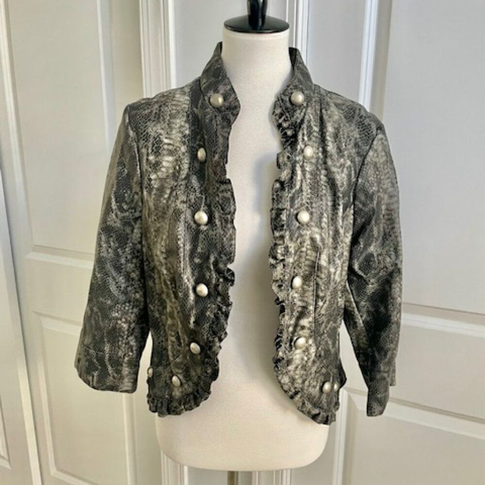 New Directions Green Faux Snake Skin Animal Blazer Size Large
